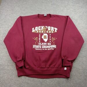 Vintage Russell Athletic Sweatshirt Mens 2XL Red Football Lockport Porters 2002